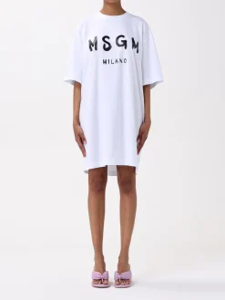 Abito a t-shirt in cotone con maxi logo MSGM
