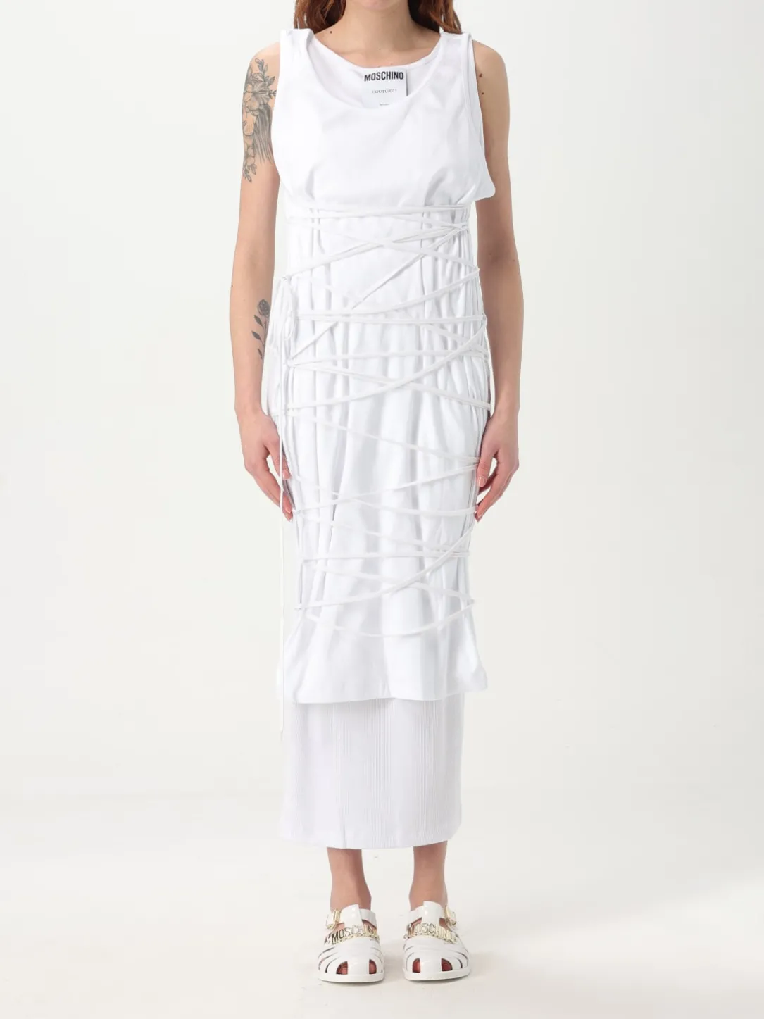 Abito Moschino Couture in jersey con fettucce intrecciate