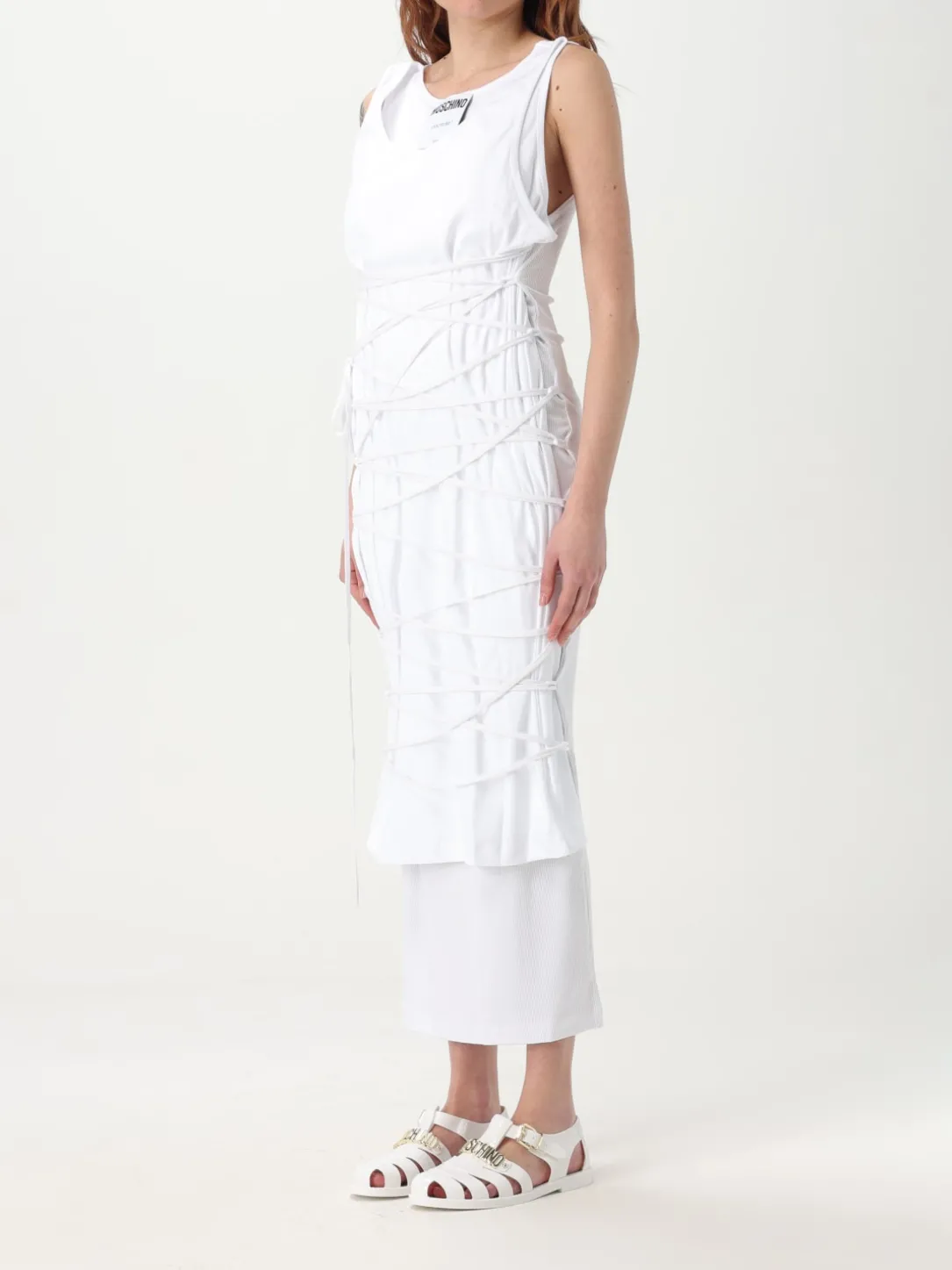 Abito Moschino Couture in jersey con fettucce intrecciate