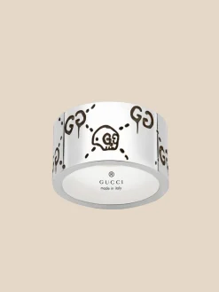 Anello Gucci Ghost 12 mm in argento con finitura aureco