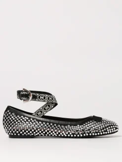 Ballerina Beatrix Coccinelle in pelle e mesh a rete con strass all over