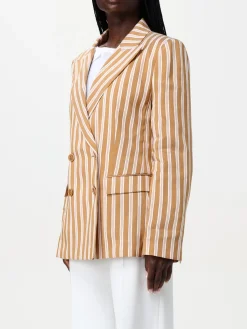Blazer doppiopetto Alberta Ferretti in misto lino a righe