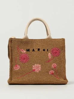 Borsa a mano Tote in rafia con fiori Marni