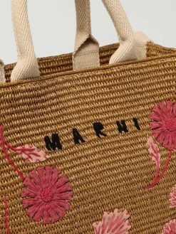 Borsa a mano Tote in rafia con fiori Marni