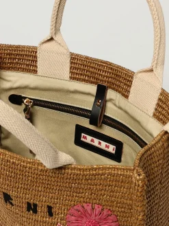 Borsa a mano Tote in rafia con fiori Marni