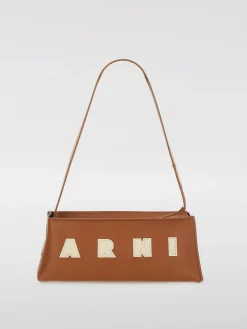 Borsa a spalla in pelle di vitello con logo Marni