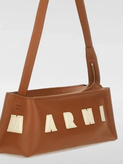 Borsa a spalla in pelle di vitello con logo Marni