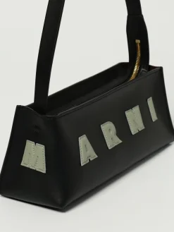 Borsa a spalla in pelle di vitello con logo Marni