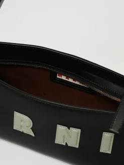 Borsa a spalla in pelle di vitello con logo Marni