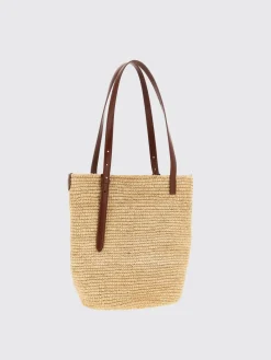 Borsa a spalla in rafia con logo Rabanne