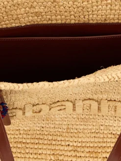 Borsa a spalla in rafia con logo Rabanne