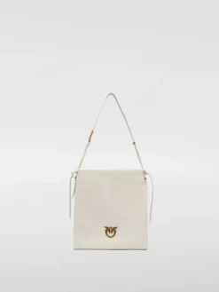 Borsa a spalla media in pelle con logo Pinko