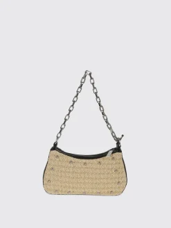 Borsa a spalla T-Bar Mini Pouch in pelle e rafia McQueen