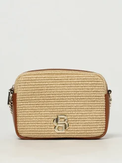 Borsa a tracolla in rafia con monogramma Boss