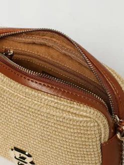 Borsa a tracolla in rafia con monogramma Boss