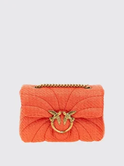 Borsa a tracolla Love Bag Puff Pinko in rafia con catena