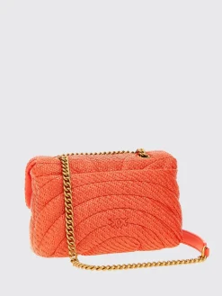 Borsa a tracolla Love Bag Puff Pinko in rafia con catena