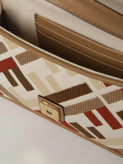 Borsa Baguette Mini Fendi in canvas con monogram FF ricamato