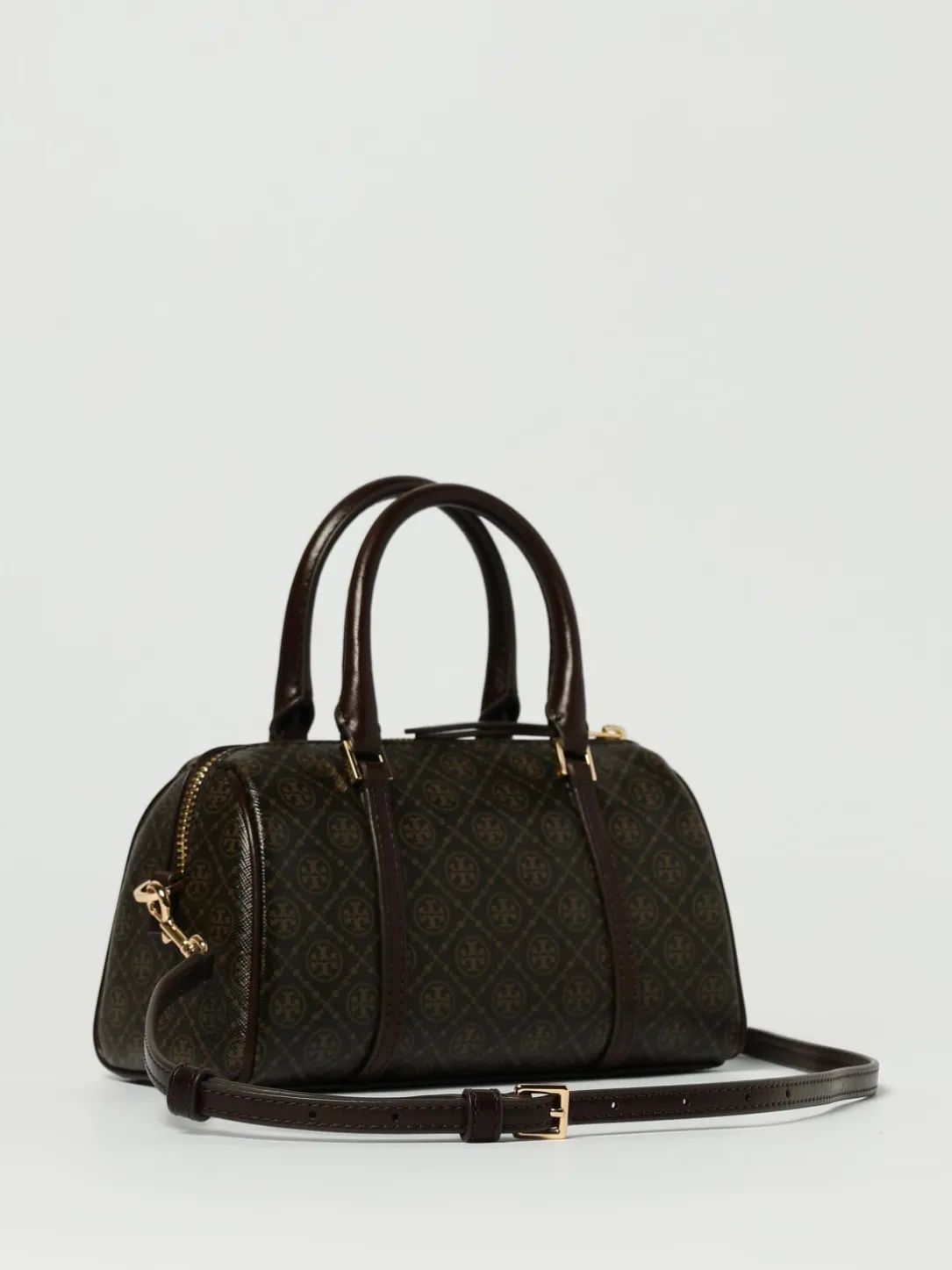 Borsa Barrel Bag Monogram Petite Tory Burch in cotone spalmato