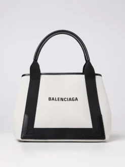 Borsa Cabas Navy S Balenciaga in canvas con logo stampato