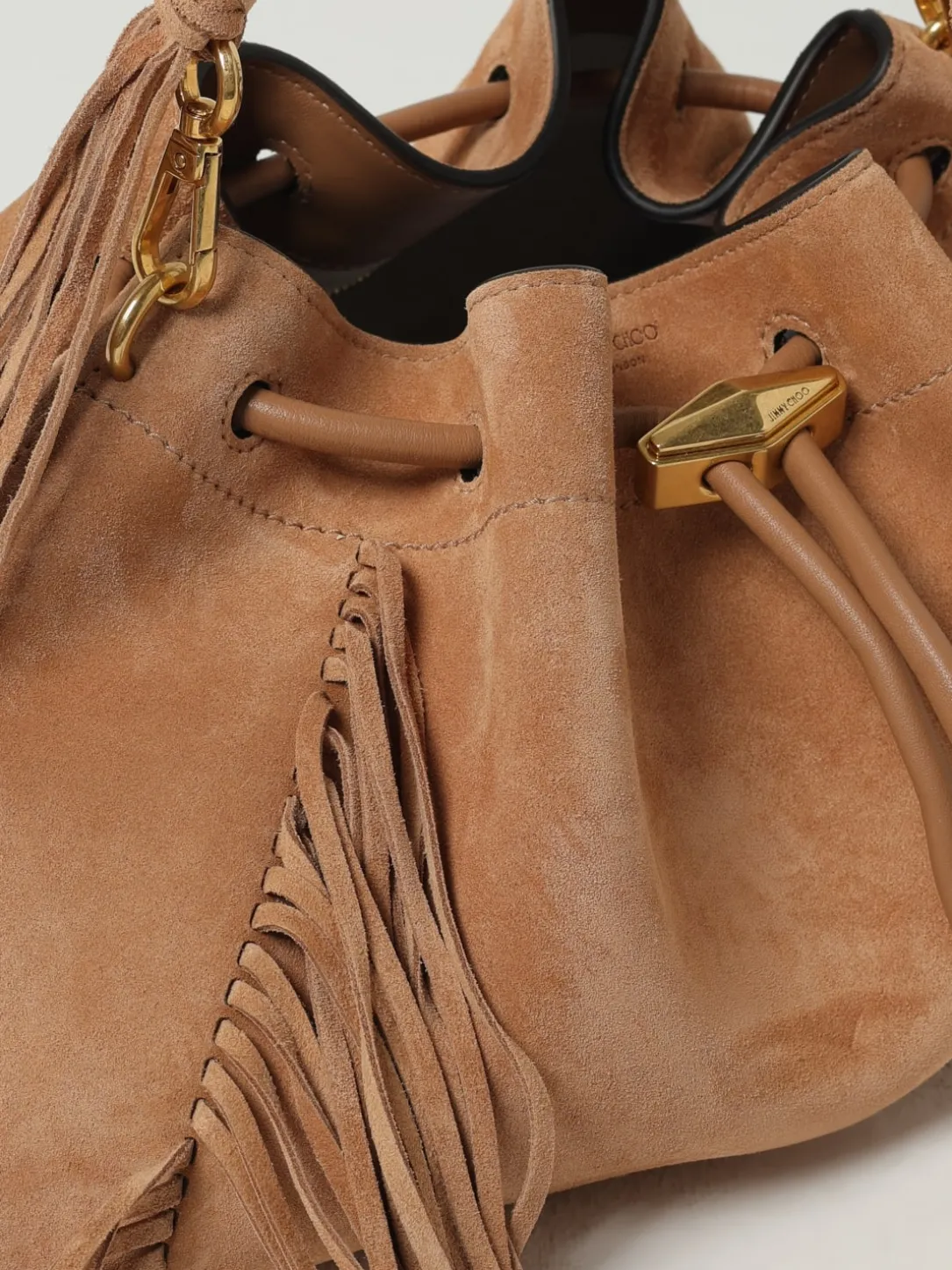 Borsa Cinch M in pelle scamosciata con frange Jimmy Choo