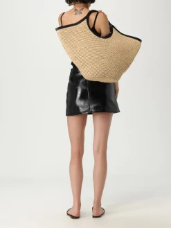 Borsa Courrèges in rafia intrecciata e pelle