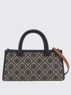 Borsa East-West T Monogram Tory Burch in misto cotone jacquard e pelle