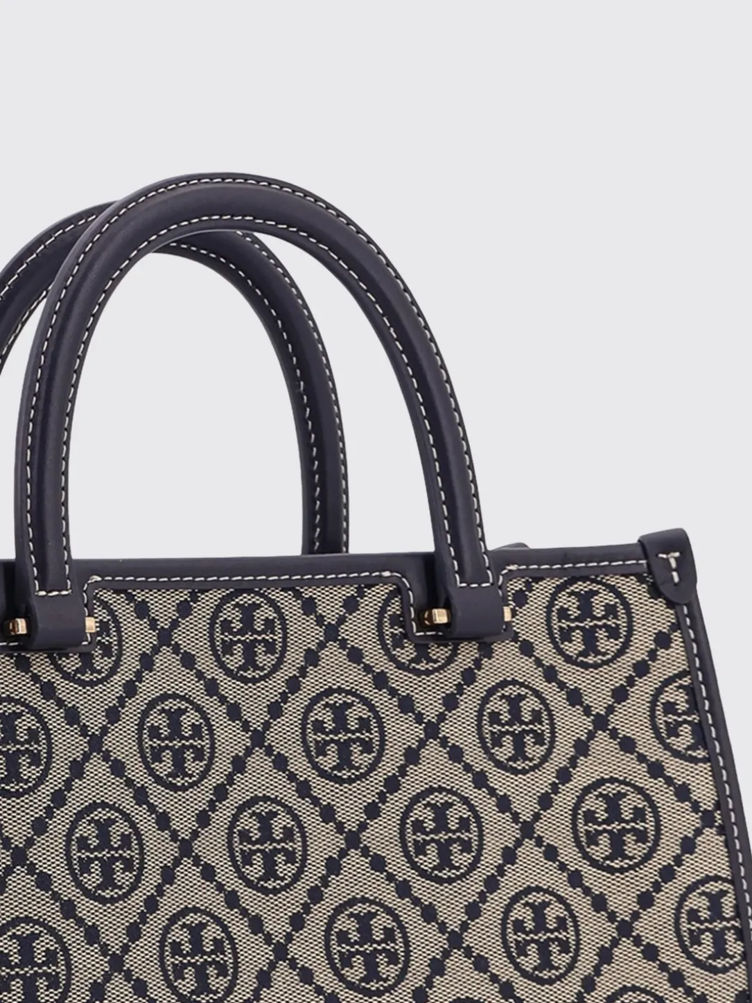 Borsa East-West T Monogram Tory Burch in misto cotone jacquard e pelle