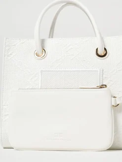 Borsa Elisabetta Franchi in rafia con logo jacquard