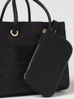 Borsa Elisabetta Franchi in rafia con logo jacquard