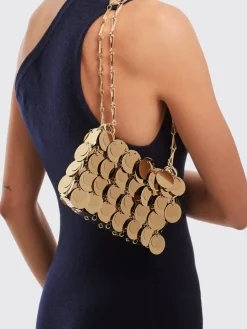 Borsa Gold Sparkle Discs Nano Rabanne in paillettes