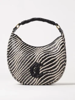 Borsa Just Cavalli in rafia intrecciata con motivo zebrato