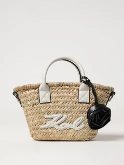 Borsa K-Signature Karl Lagerfeld in rafia intrecciata e pelle sintetica