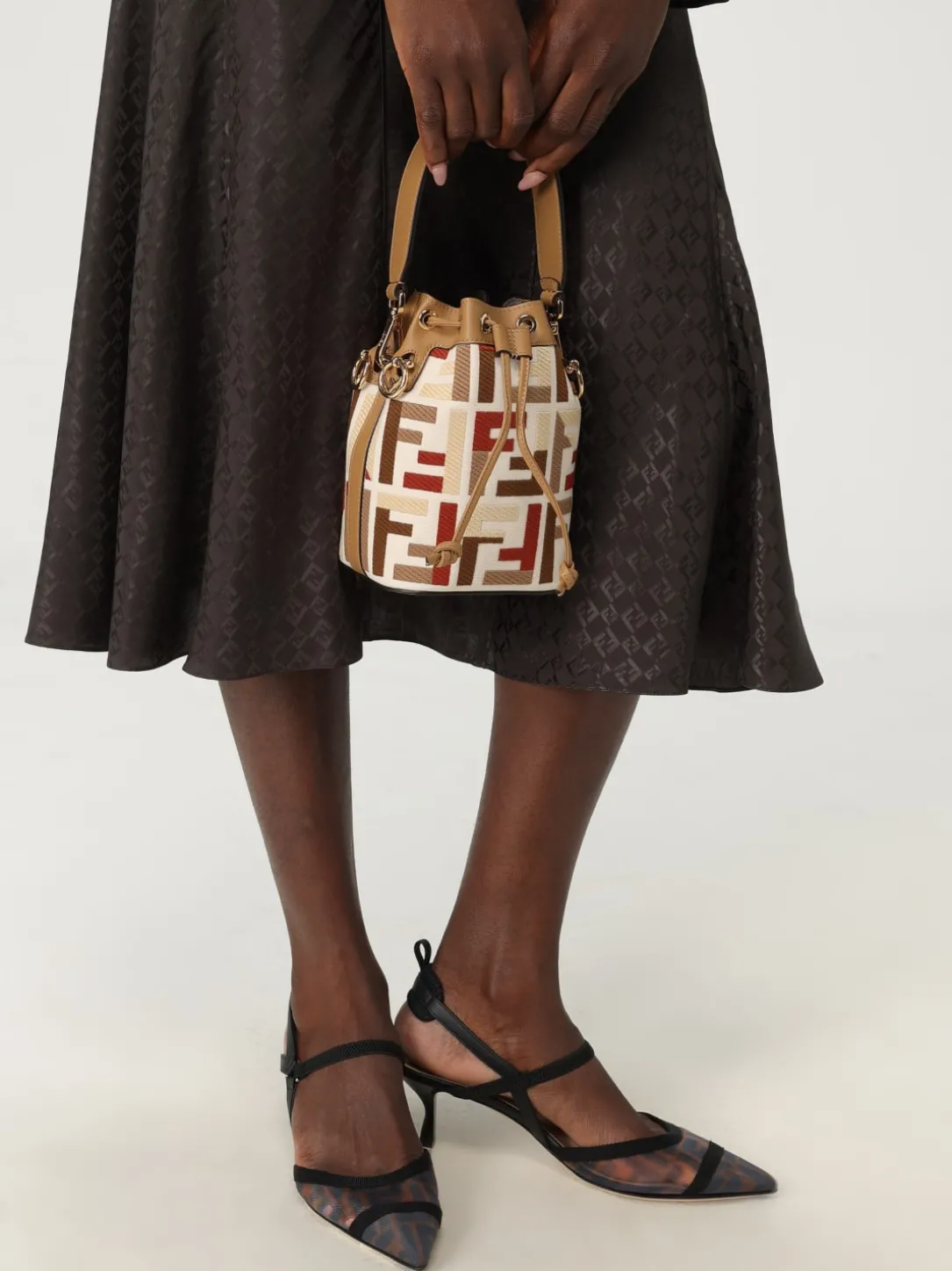 Borsa Mini Mon Tresor Fendi in canvas con ricamo FF multicolor