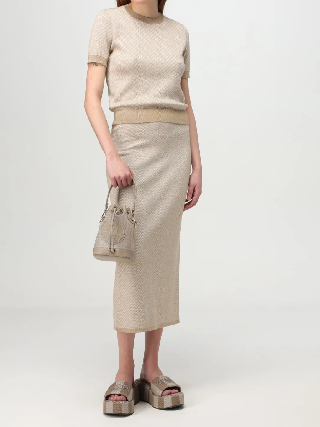 Borsa Mon Tresor Fendi in pelle e nylon a rete con monogram FF