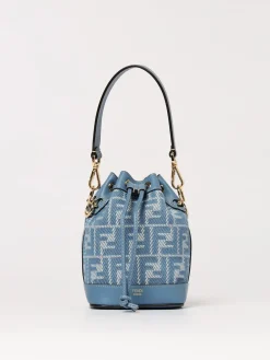 Borsa Mon Tresor Fendi in pelle e denim con monogram FF jacquard