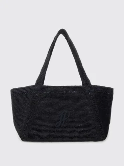 Borsa Patou in rafia crochet con logo ricamato