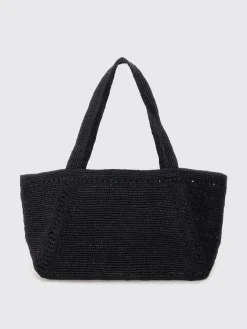 Borsa Patou in rafia crochet con logo ricamato