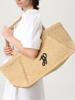 Borsa Patou in rafia crochet con logo ricamato