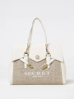 Borsa Quiny Medium Secret Pon-Pon in pelle sintetica e rafia
