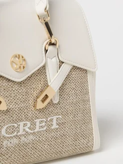 Borsa Quiny Medium Secret Pon-Pon in pelle sintetica e rafia