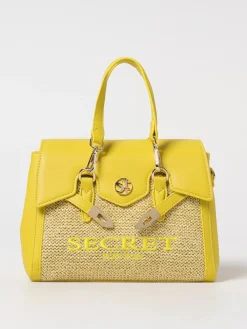 Borsa Quiny Secret Pon-Pon in nappa sintetica e rafia