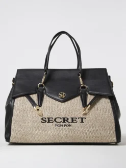 Borsa Quiny Secret Pon-Pon in rafia e pelle sintetica