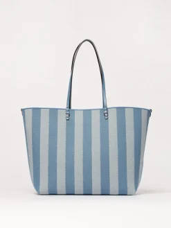 Borsa Roll Large Fendi in denim di cotone con righe jacquard