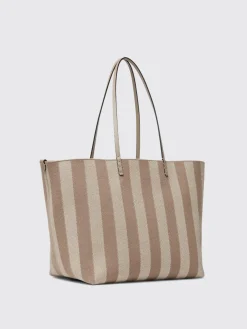 Borsa Roll Large Fendi reversibile in denim a righe Pequin e pelle