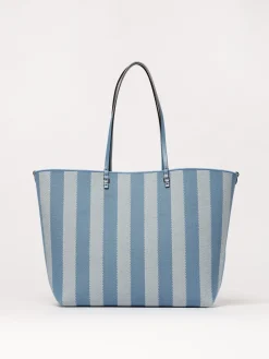 Borsa Roll Large Fendi reversibile in denim a righe Pequin e pelle