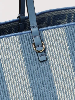 Borsa Roll Large Fendi reversibile in denim a righe Pequin e pelle