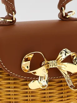 Borsa Self-Portrait in pelle e rafia