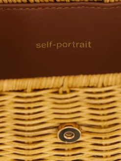 Borsa Self-Portrait in pelle e rafia