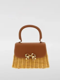 Borsa Self-Portrait in pelle e rafia